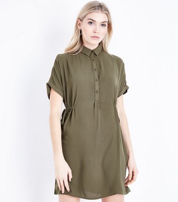 new look khaki shirt dress