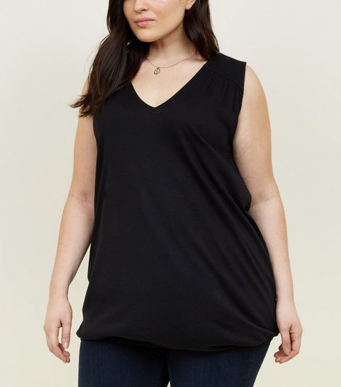 Curves Black V-Neck Bubble Hem Vest