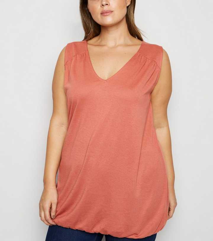 Curves Rust V Neck Bubble Hem Vest