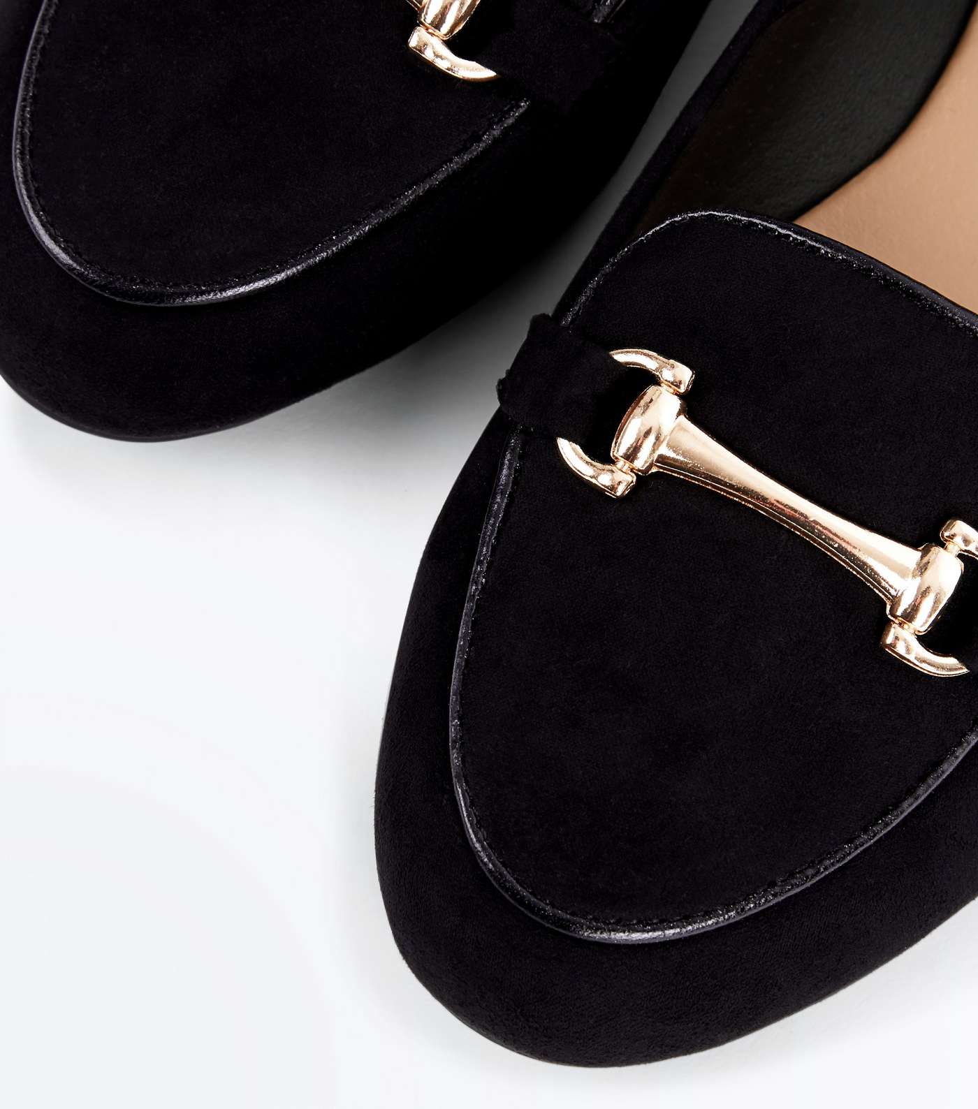 Black Suedette Piped Bar Front Loafers Image 4