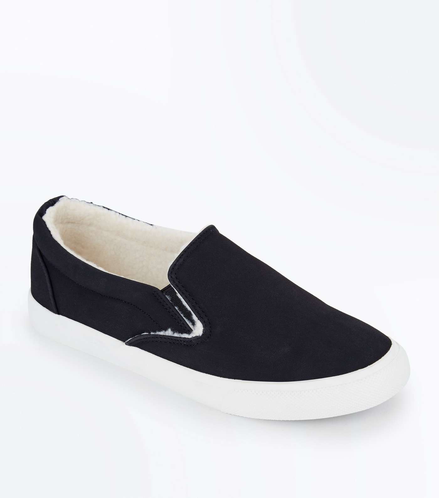 Black Faux Shearling Lined Slip On Trainers