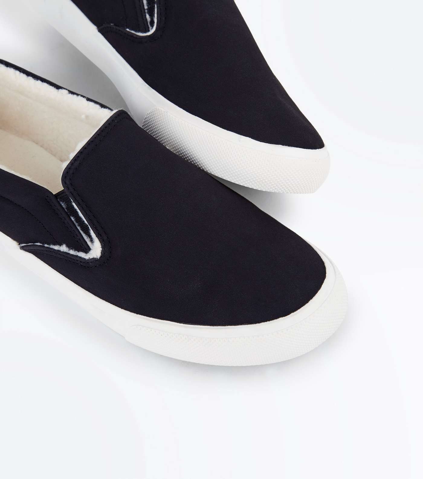 Black Faux Shearling Lined Slip On Trainers Image 3