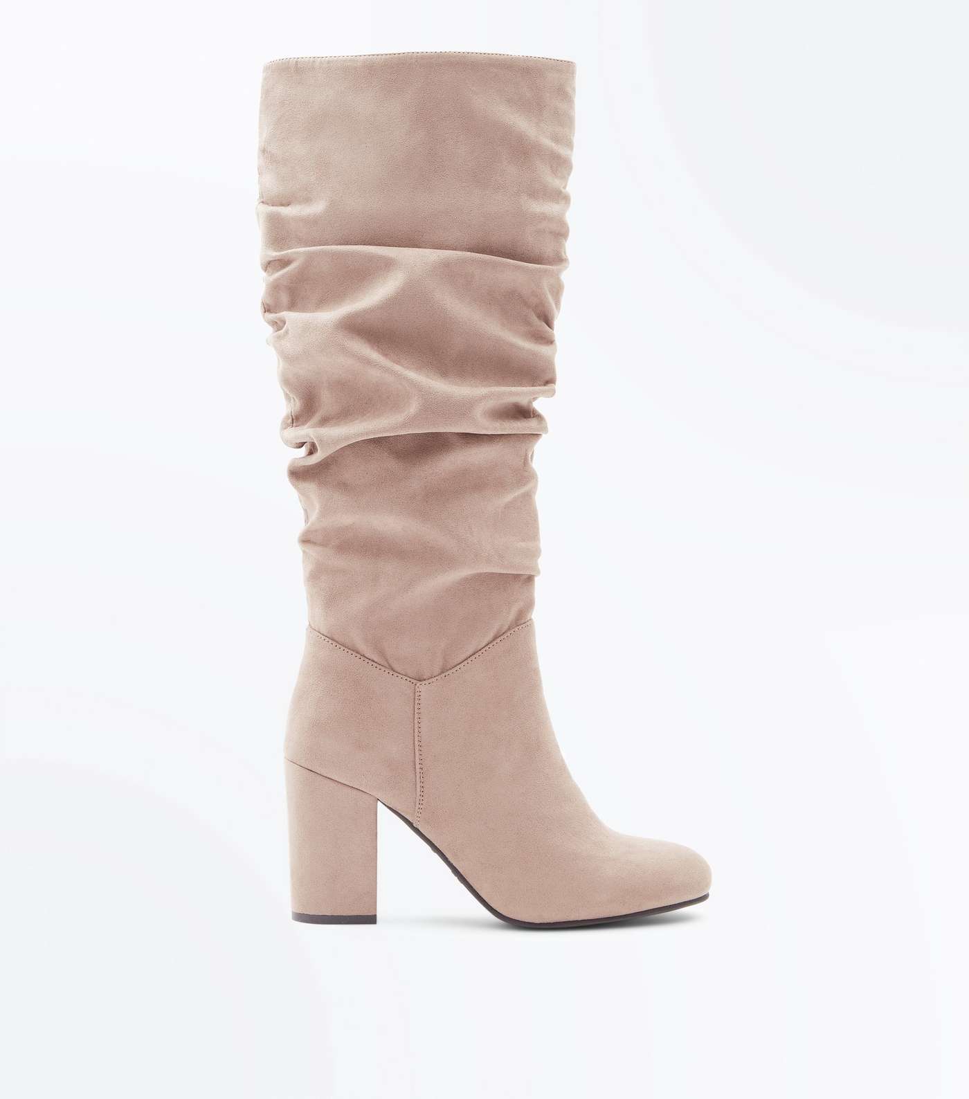 Brown Suedette Heeled Slouch Knee High Boots