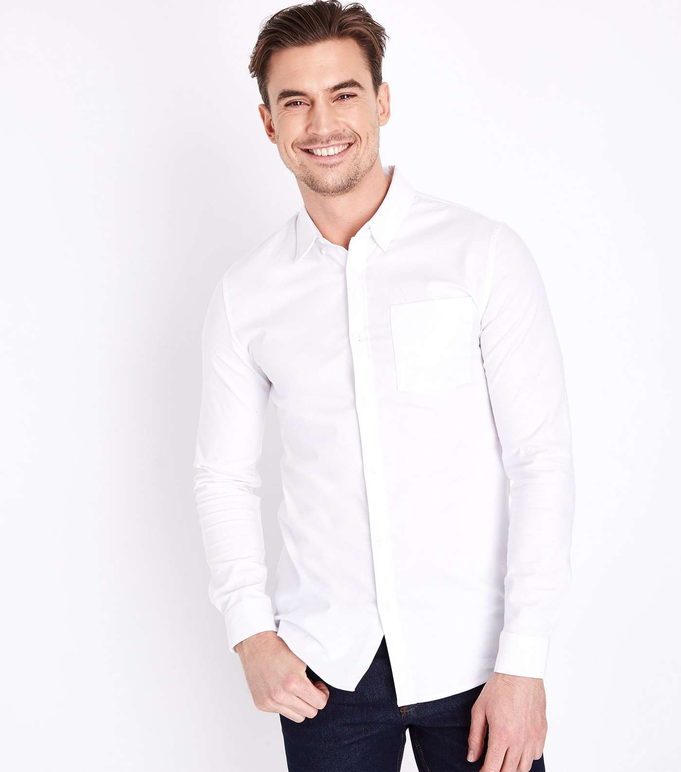 White Muscle Fit Stretch Oxford Shirt