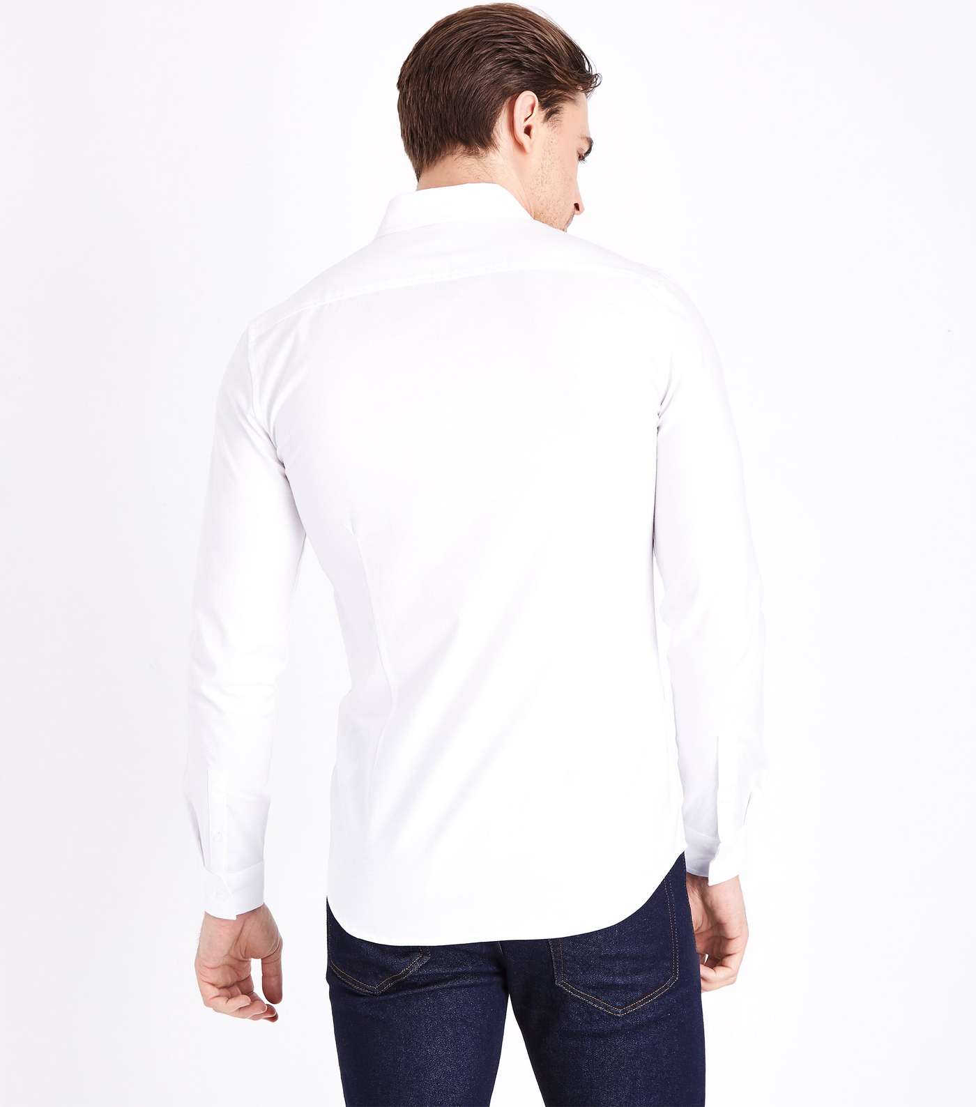 White Muscle Fit Stretch Oxford Shirt Image 3