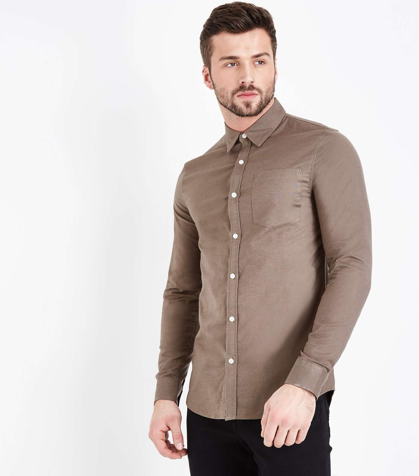 Olive Green Muscle Fit Stretch Oxford Shirt