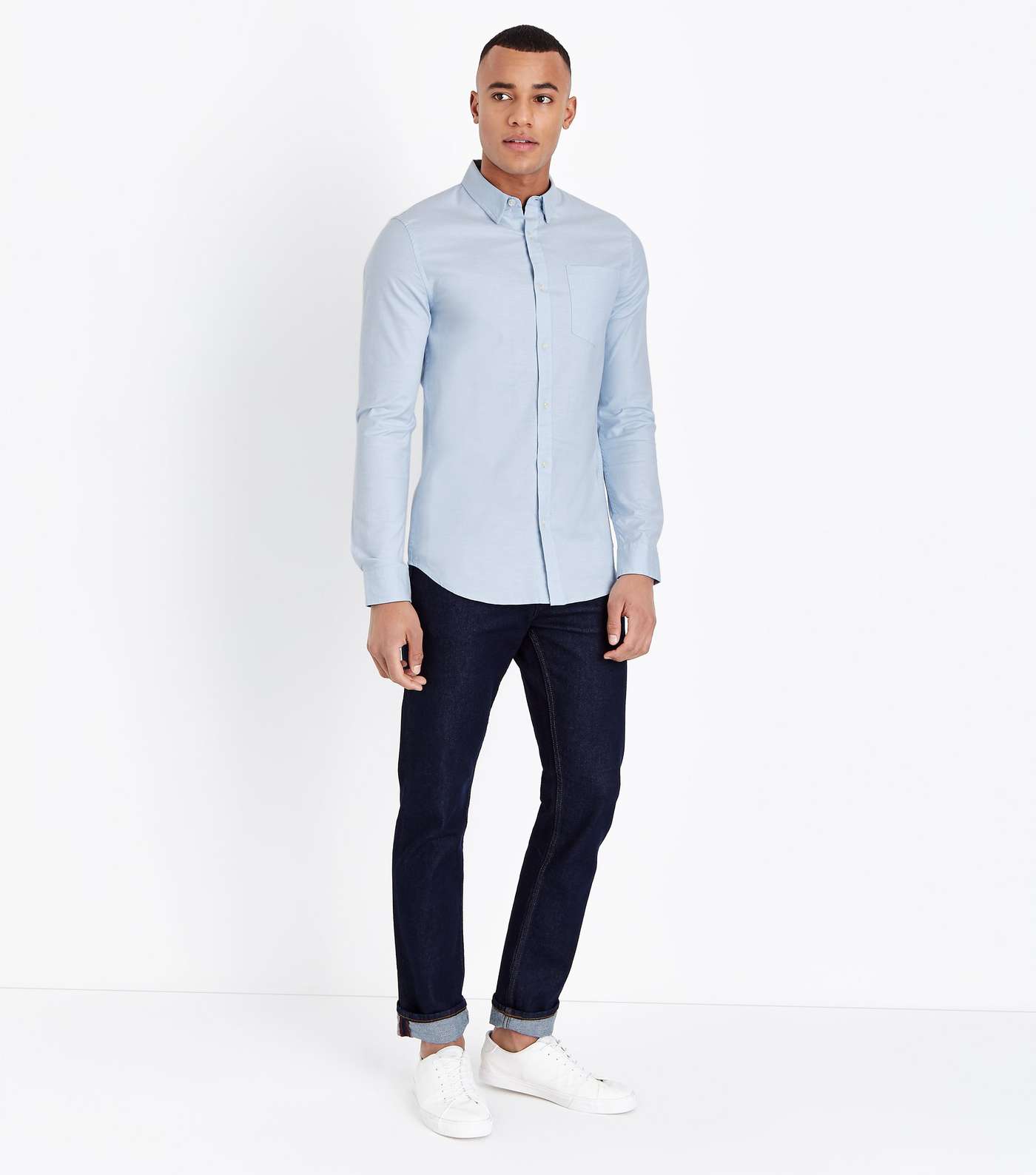 Pale Blue Muscle Fit Stretch Oxford Shirt Image 2