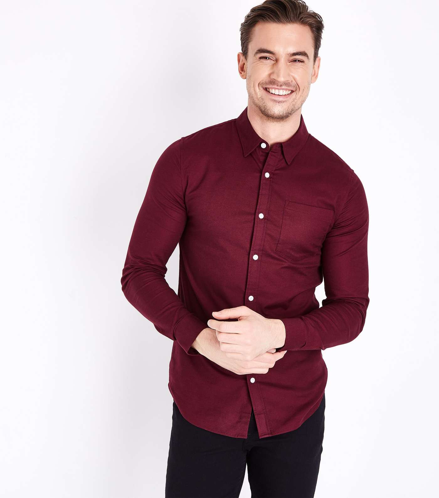 Burgundy Muscle Fit Stretch Oxford Shirt
