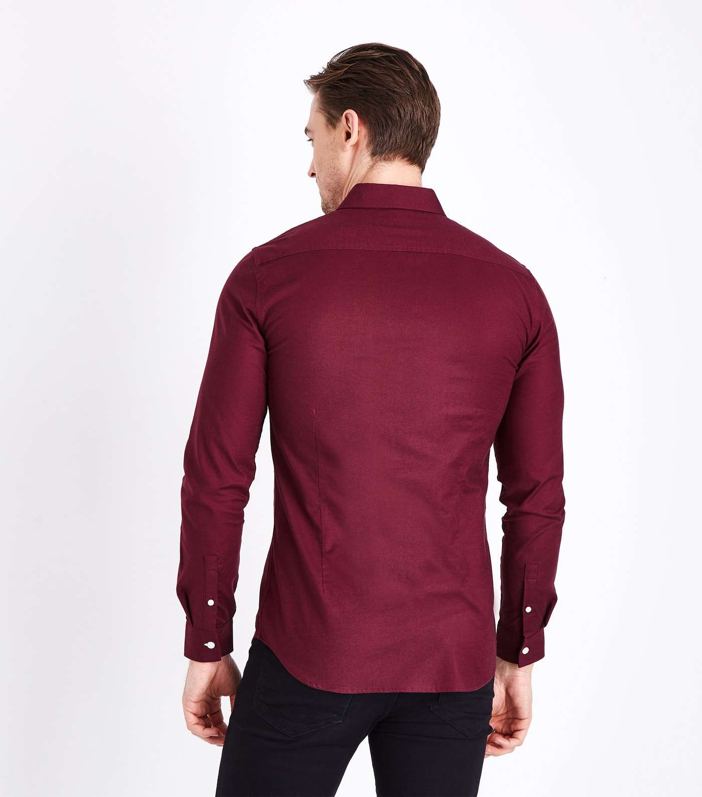 Burgundy Muscle Fit Stretch Oxford Shirt Image 3