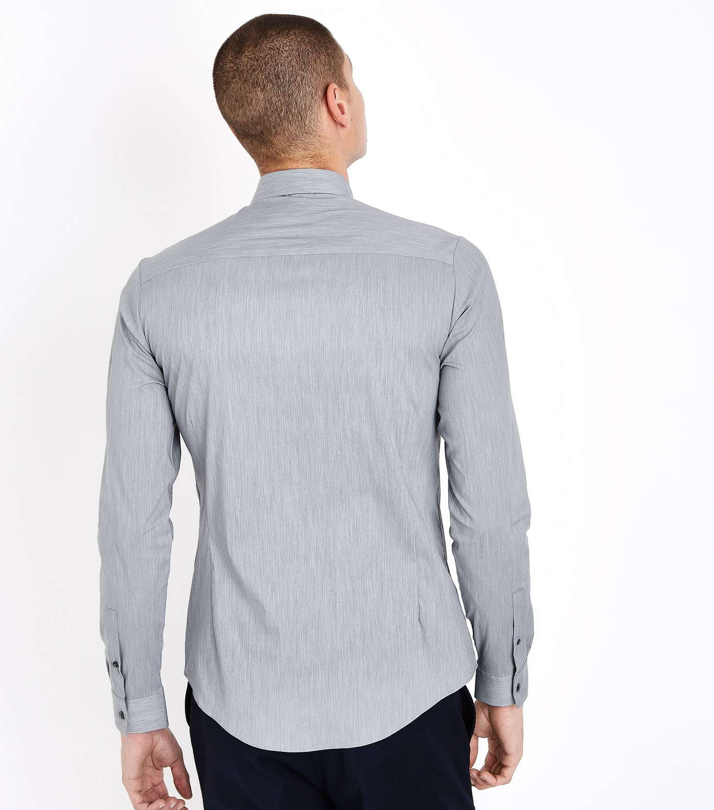 Pale Grey Muscle Fit Stretch Shirt Image 3