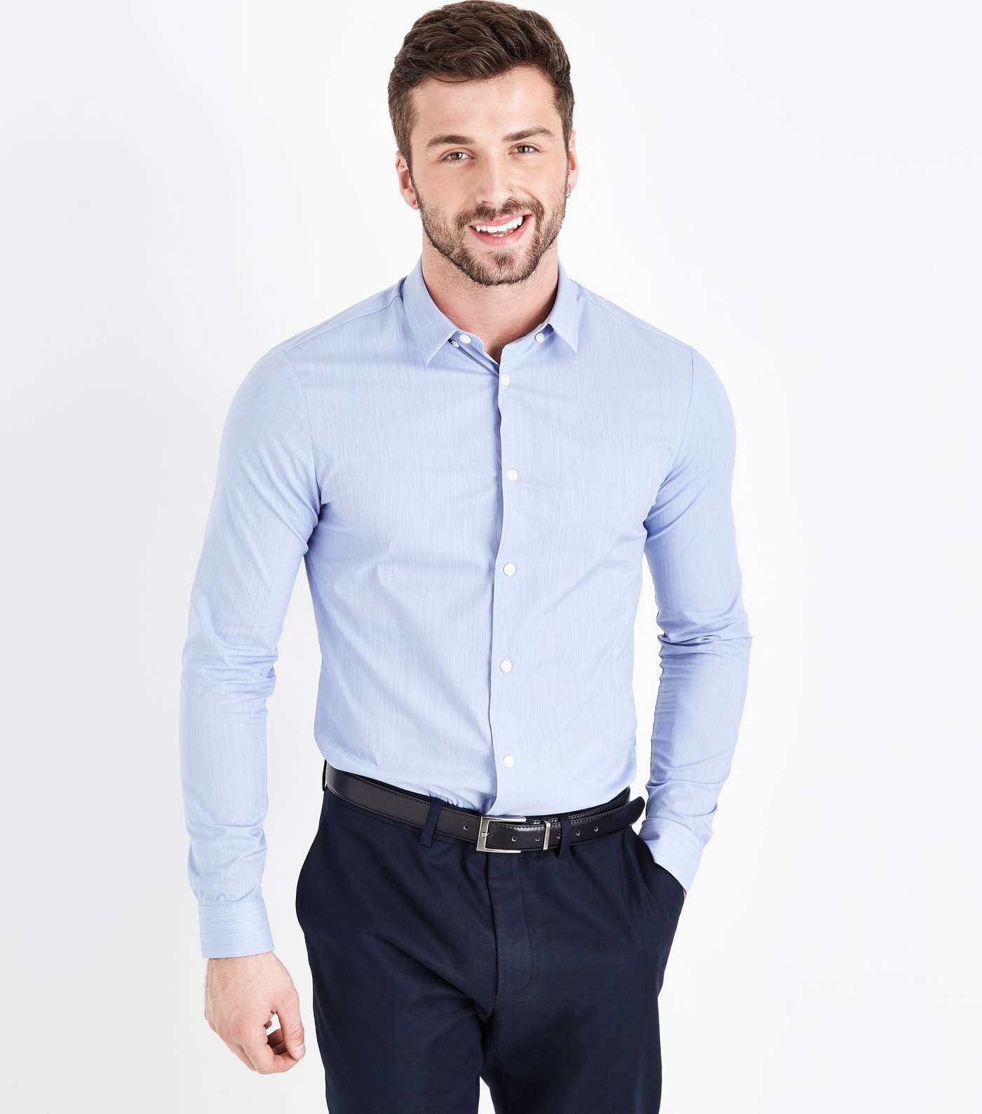 Pale Blue Muscle Fit Stretch Shirt