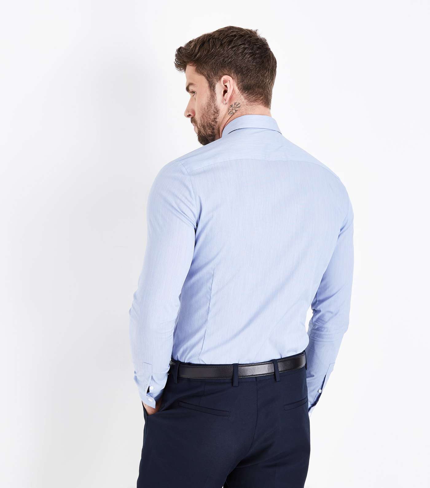 Pale Blue Muscle Fit Stretch Shirt Image 3