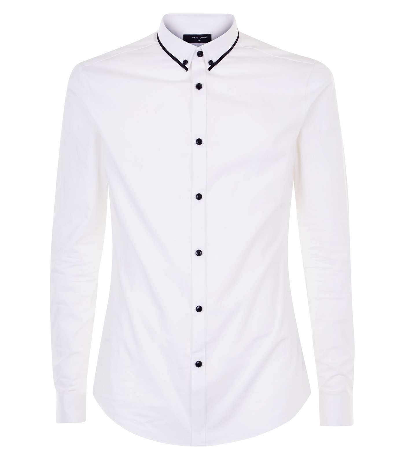 White Double Collar Trim Muscle Fit Shirt Image 4