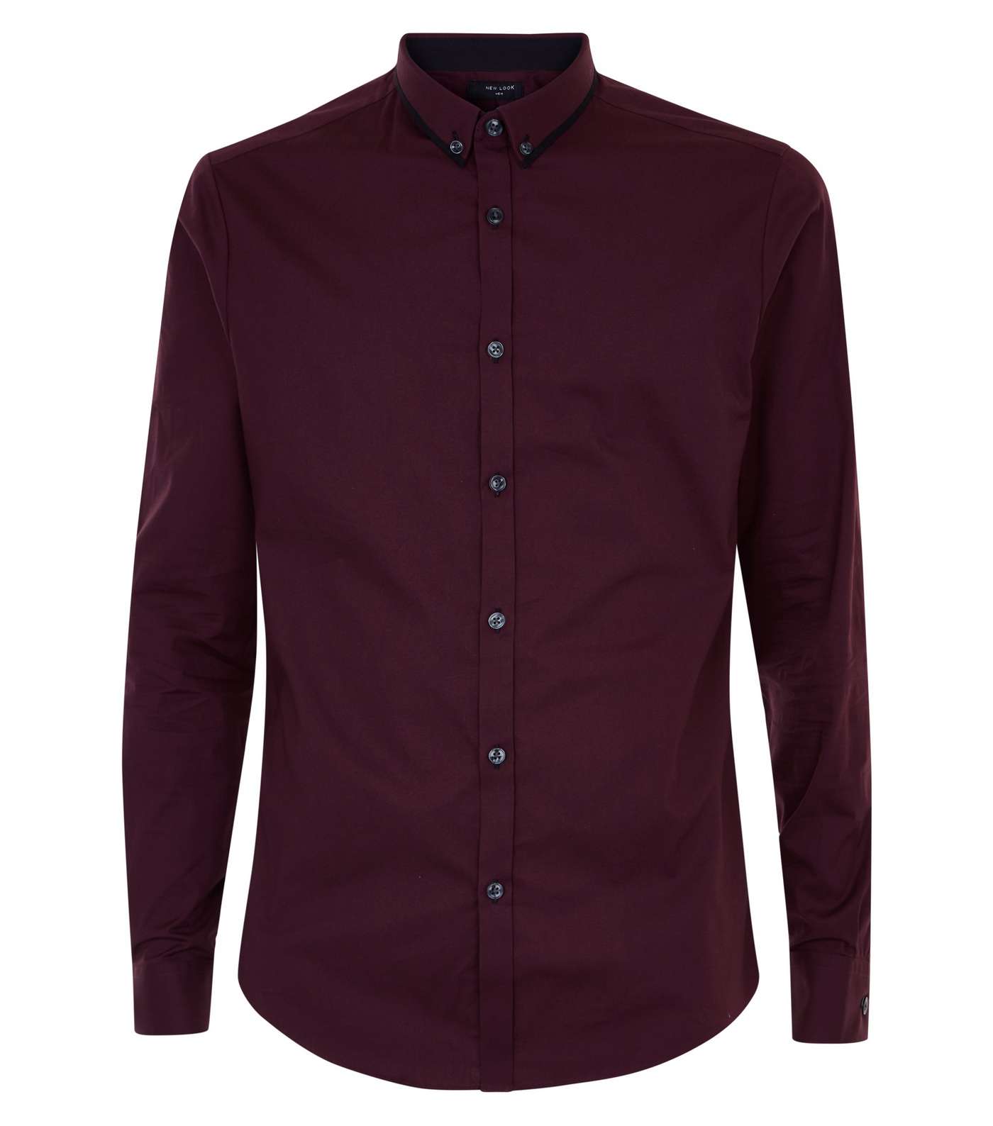 Burgundy Double Collar Trim Muscle Fit Shirt Image 4