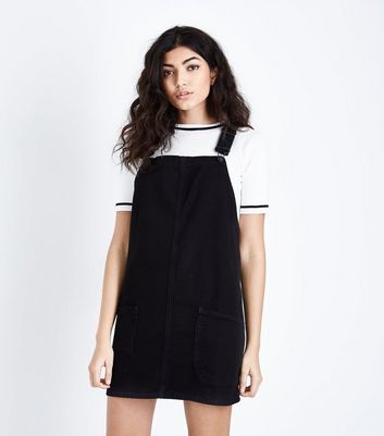 new look black dungaree dress