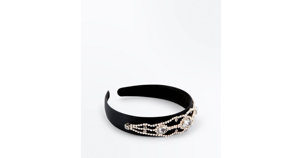 Black Diamanté Embellished Headband New Look