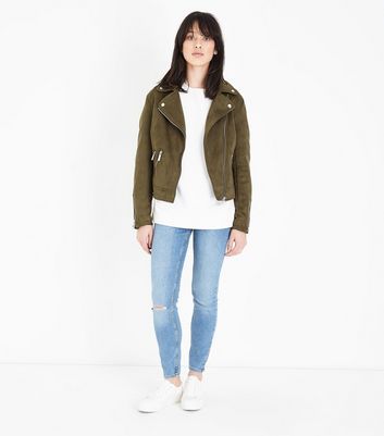 Khaki suede deals biker jacket