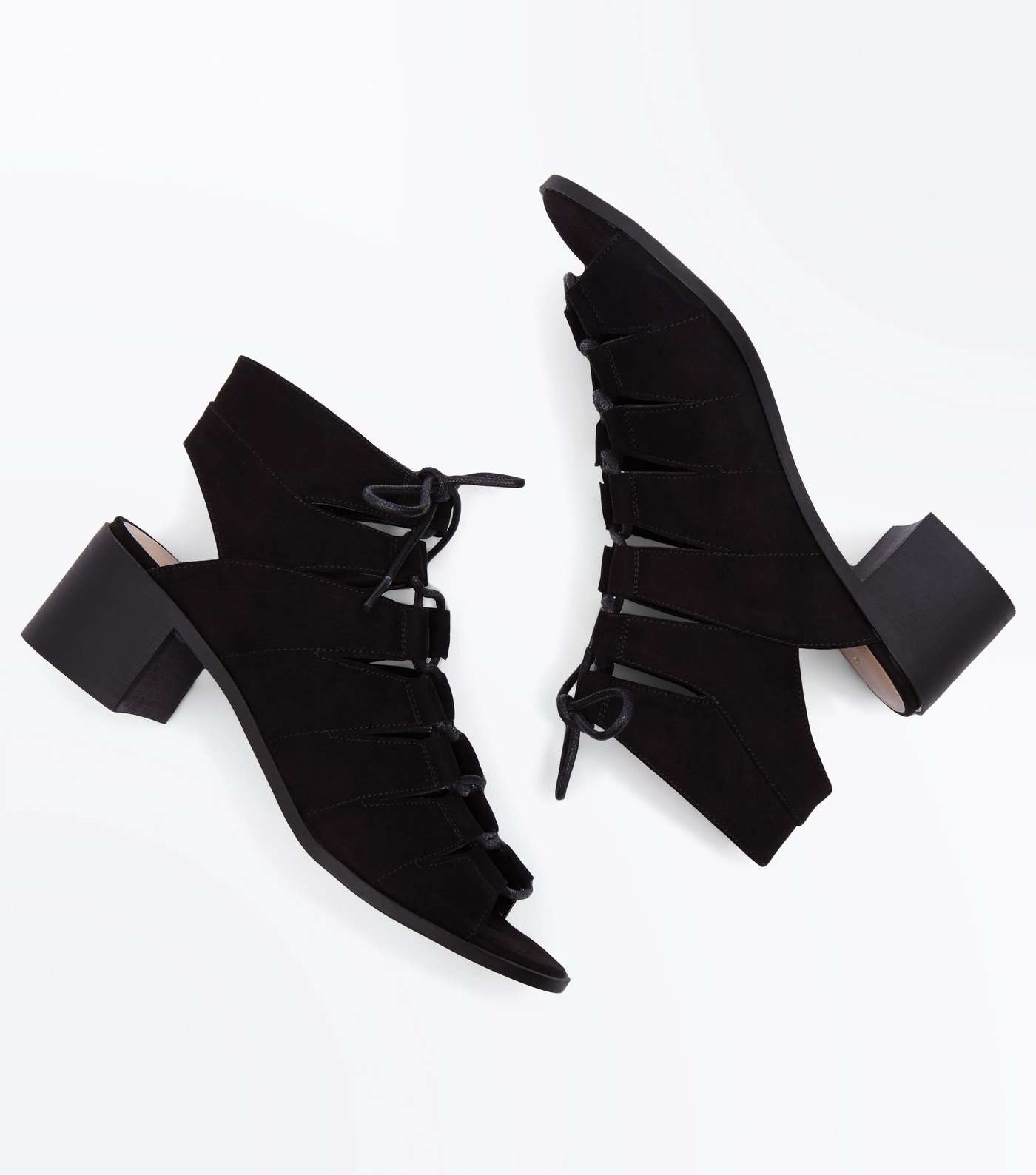 Black Suedette Low Block Heel Ghillie Sandals Image 4