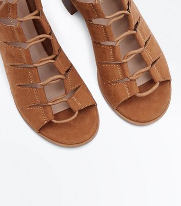 black suedette low block heel ghillie sandals