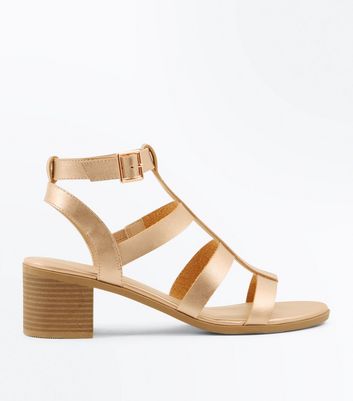 Rose gold low store block heel sandals