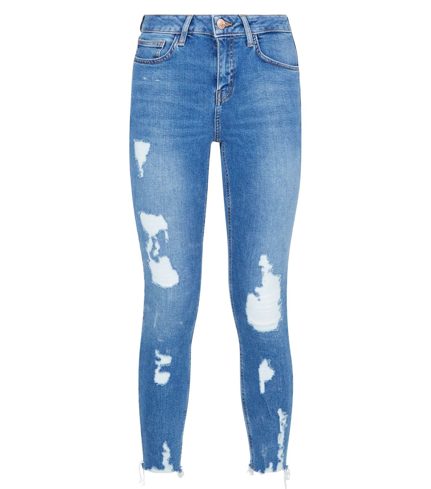 Teens Blue Ripped Frayed Hem Skinny Jeans  Image 4