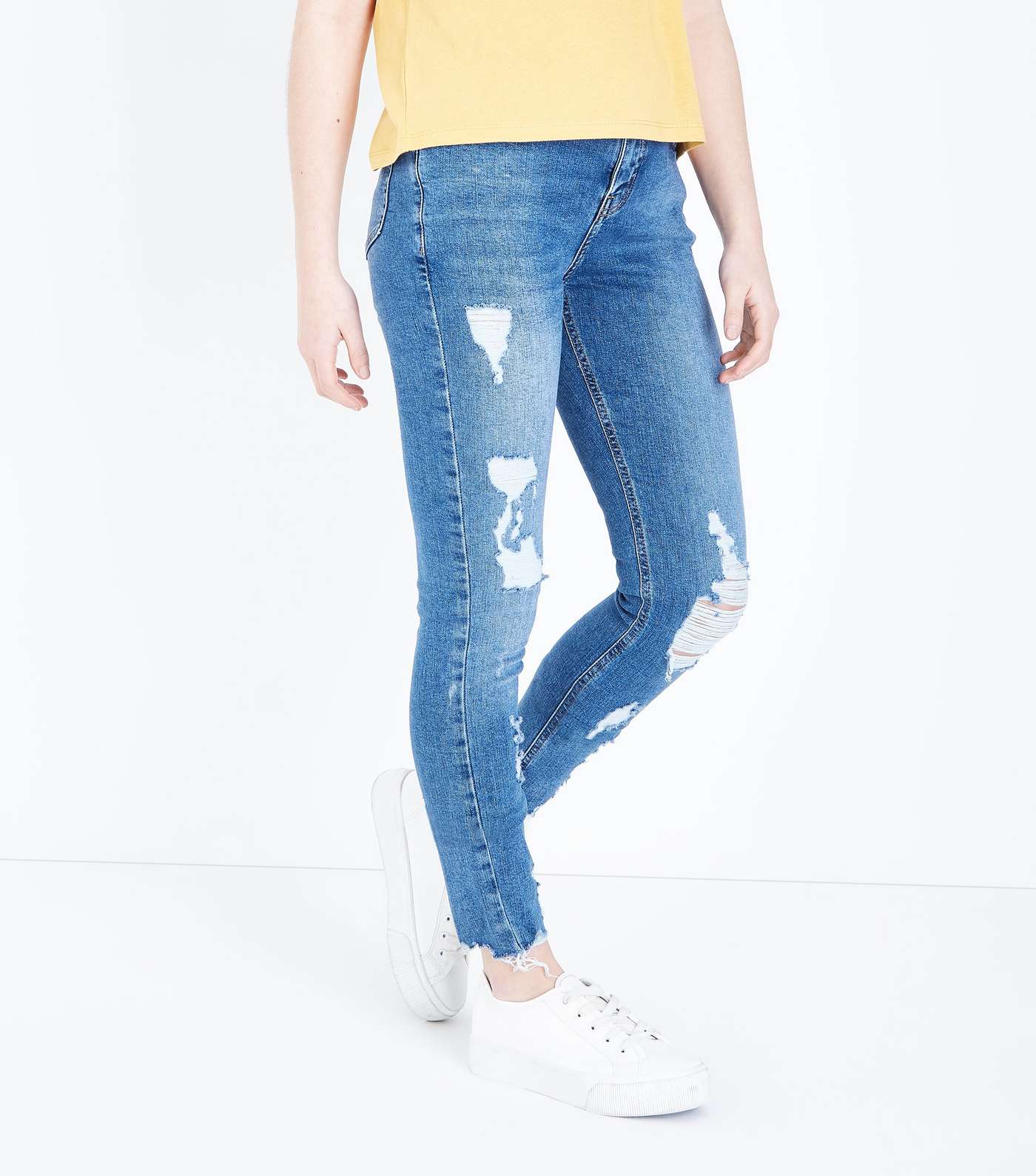 Teens Blue Ripped Frayed Hem Skinny Jeans  Image 2