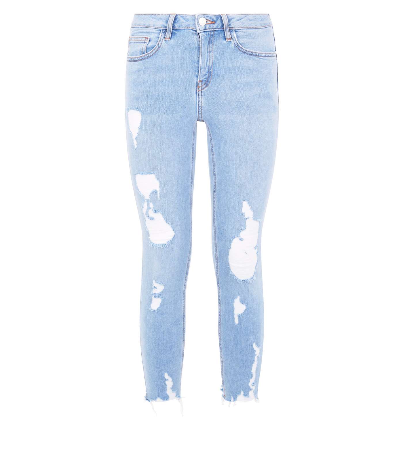 Girls Pale Blue Ripped Skinny Jeans Image 4