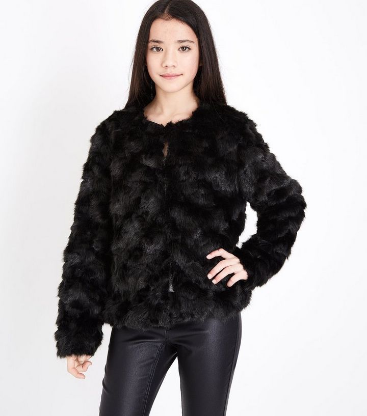 Teens Black Faux Fur Jacket New Look Teens Black Faux Fur Jacket