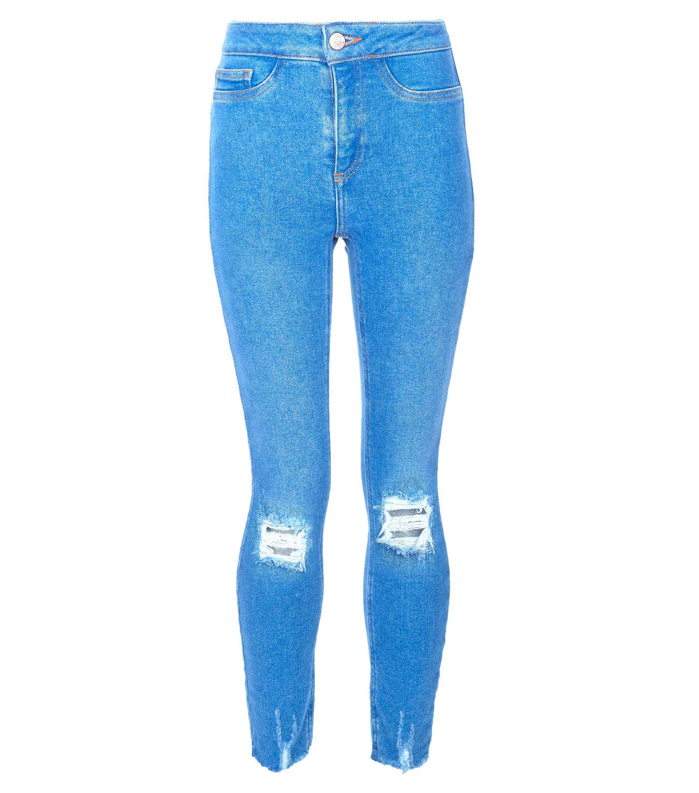 Girls Bright Blue Ripped High Waist Super Skinny Jeans Image 4