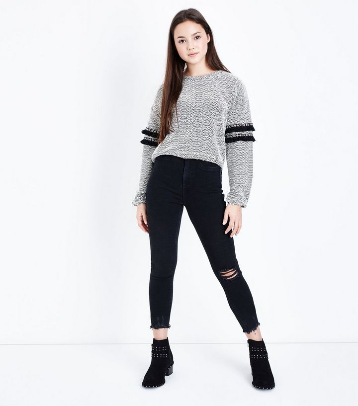 Teenager Schwarze Skinny Jeans Mit Zerrissener Kniepartie New Look