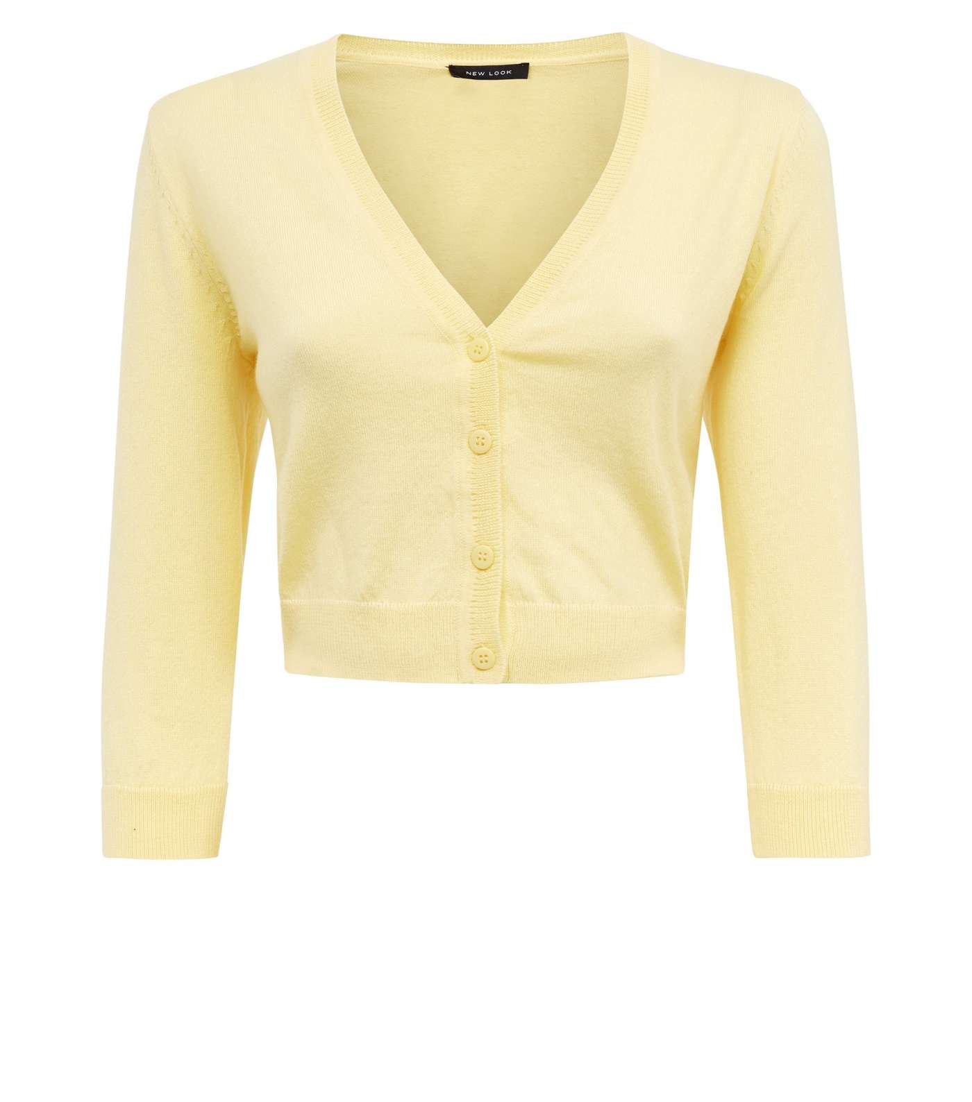 Pale Yellow 3/4 Sleeve Cropped Cardigan Image 4