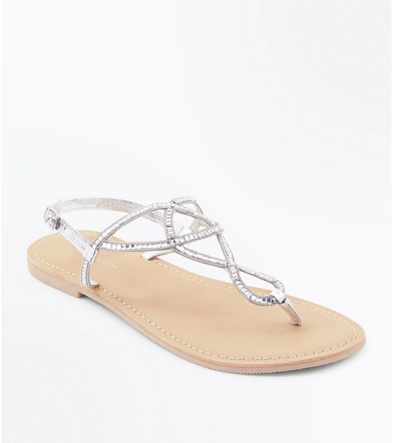 New Look Silver Leather Gem Twist Strap Sandals at £19.99 | love the brands