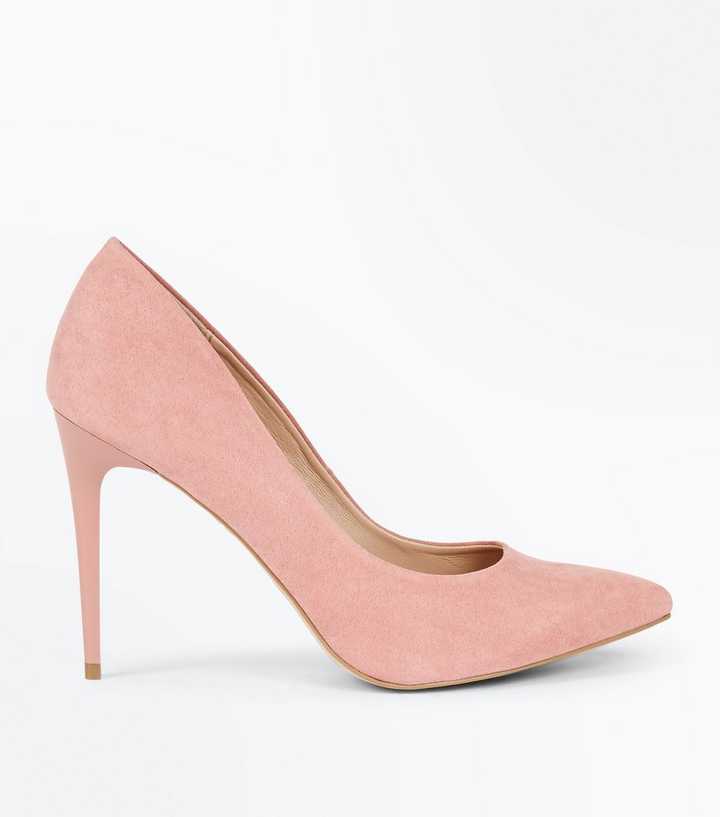 Pink Suedette Stiletto Heel Pointed Courts