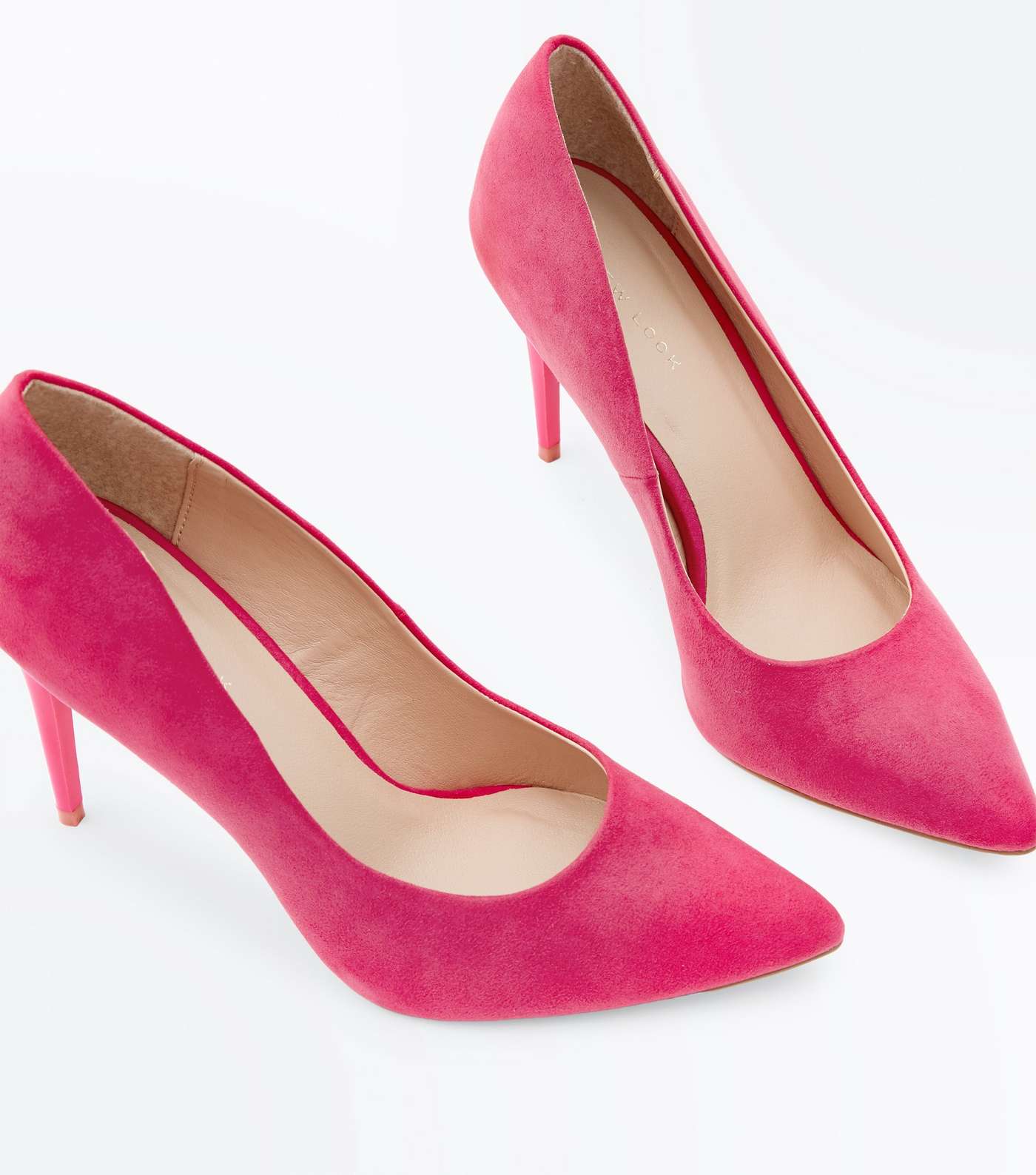 Bright Pink Suedette Stiletto Heel Pointed Courts Image 4