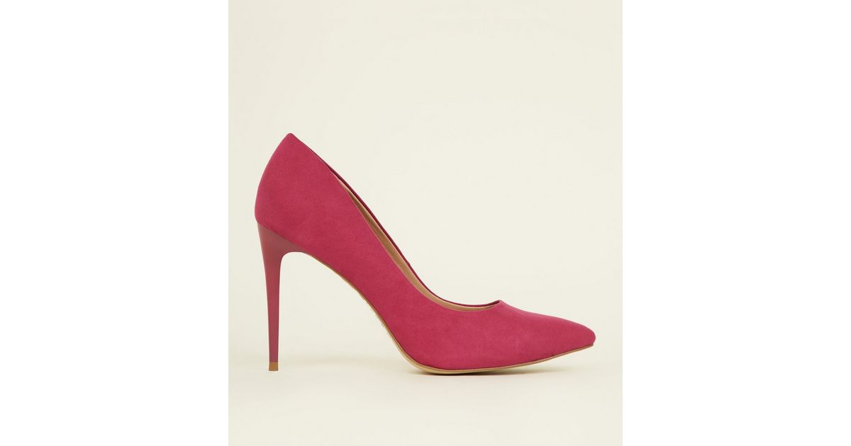 Bright Pink Suedette Stiletto Heel Pointed Courts | New Look
