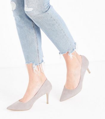 Grey Suedette Pointed Court Shoes | New 