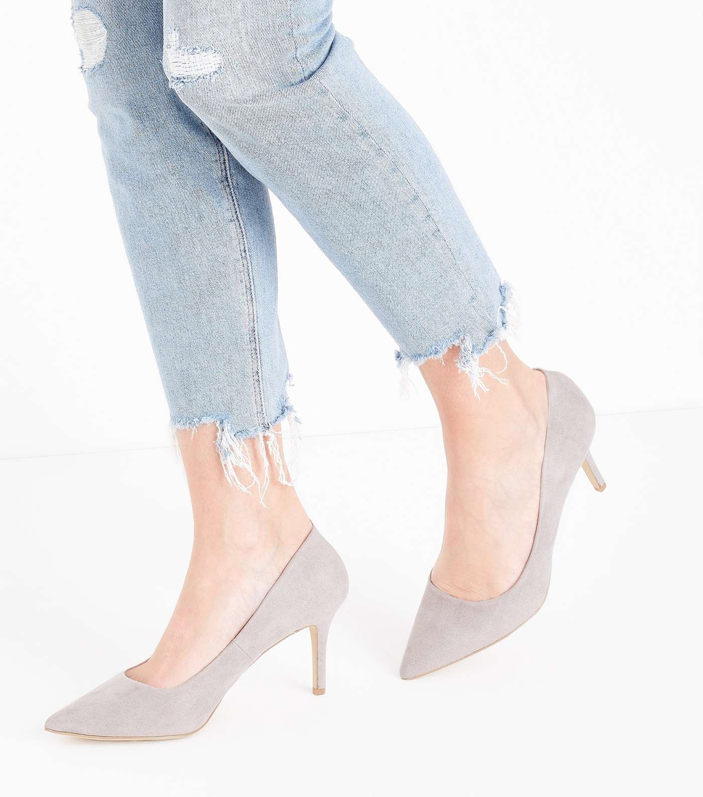 Grey Suedette Pointed Court Shoes Image 2