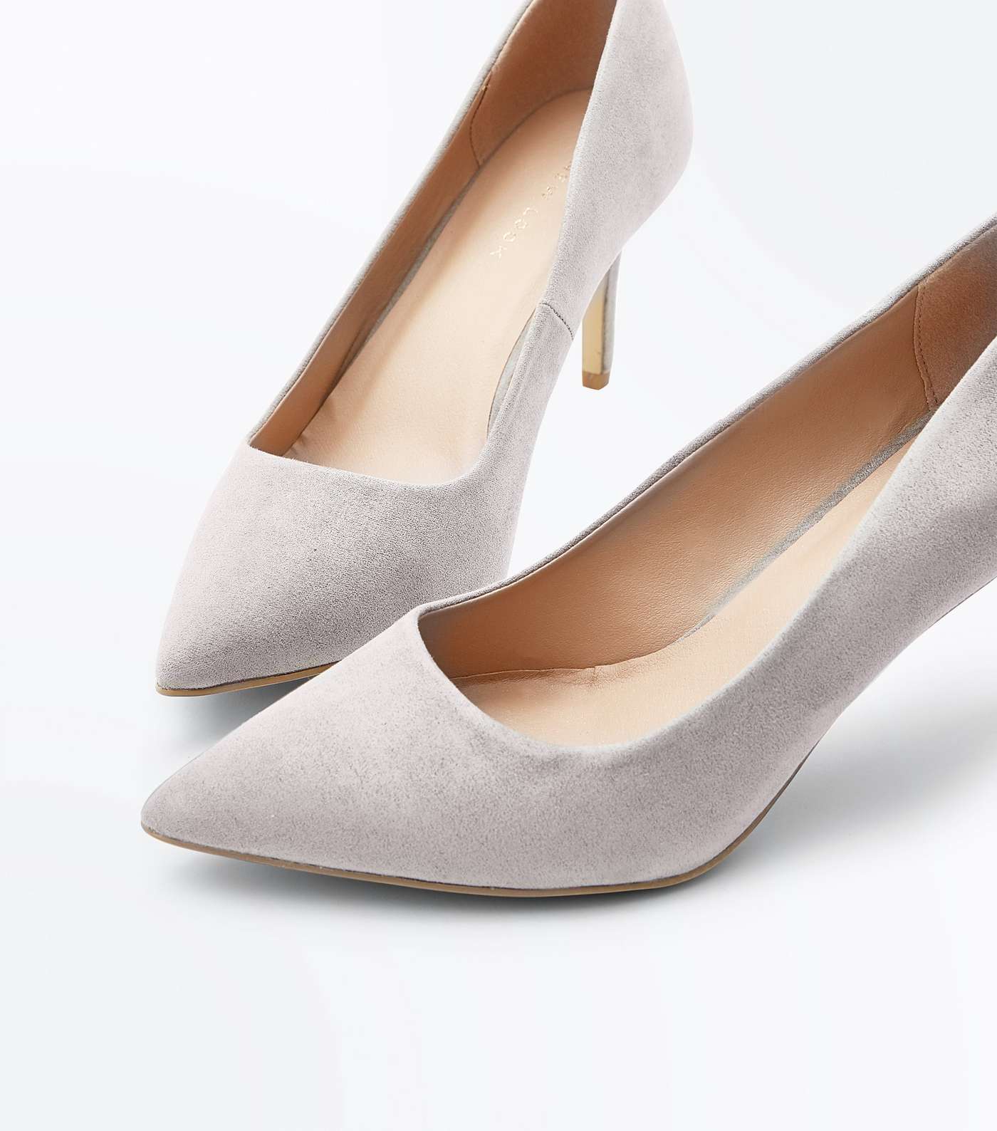 Grey Suedette Pointed Court Shoes Image 4