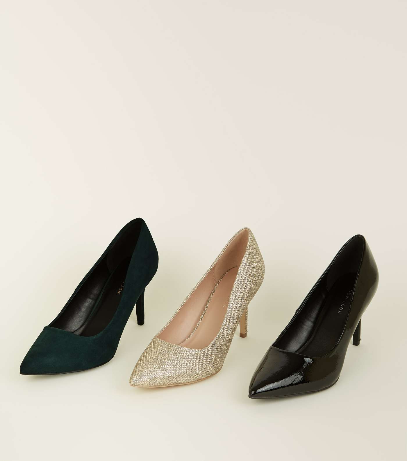 Dark Green Suedette Pointed Court Shoes Image 4