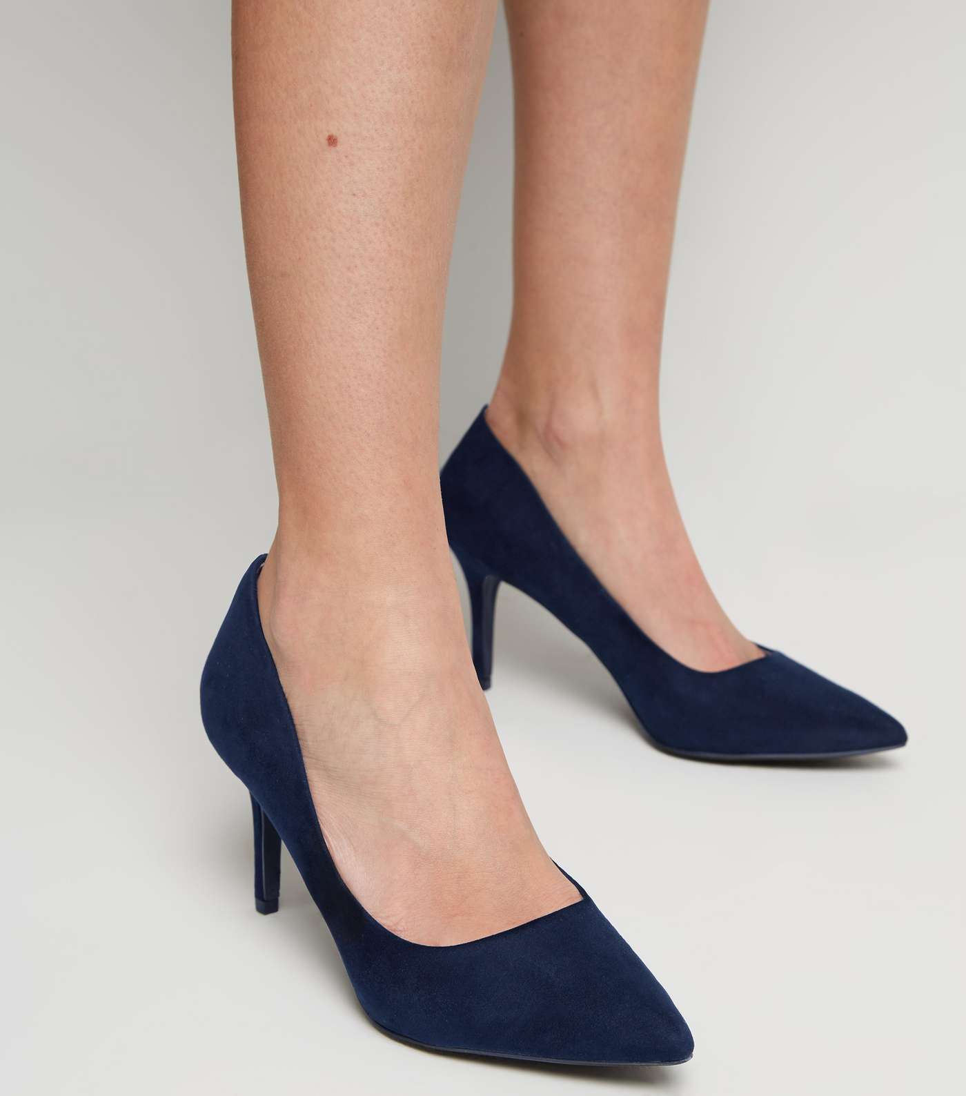 Navy Suedette Pointed Court Shoes Image 2