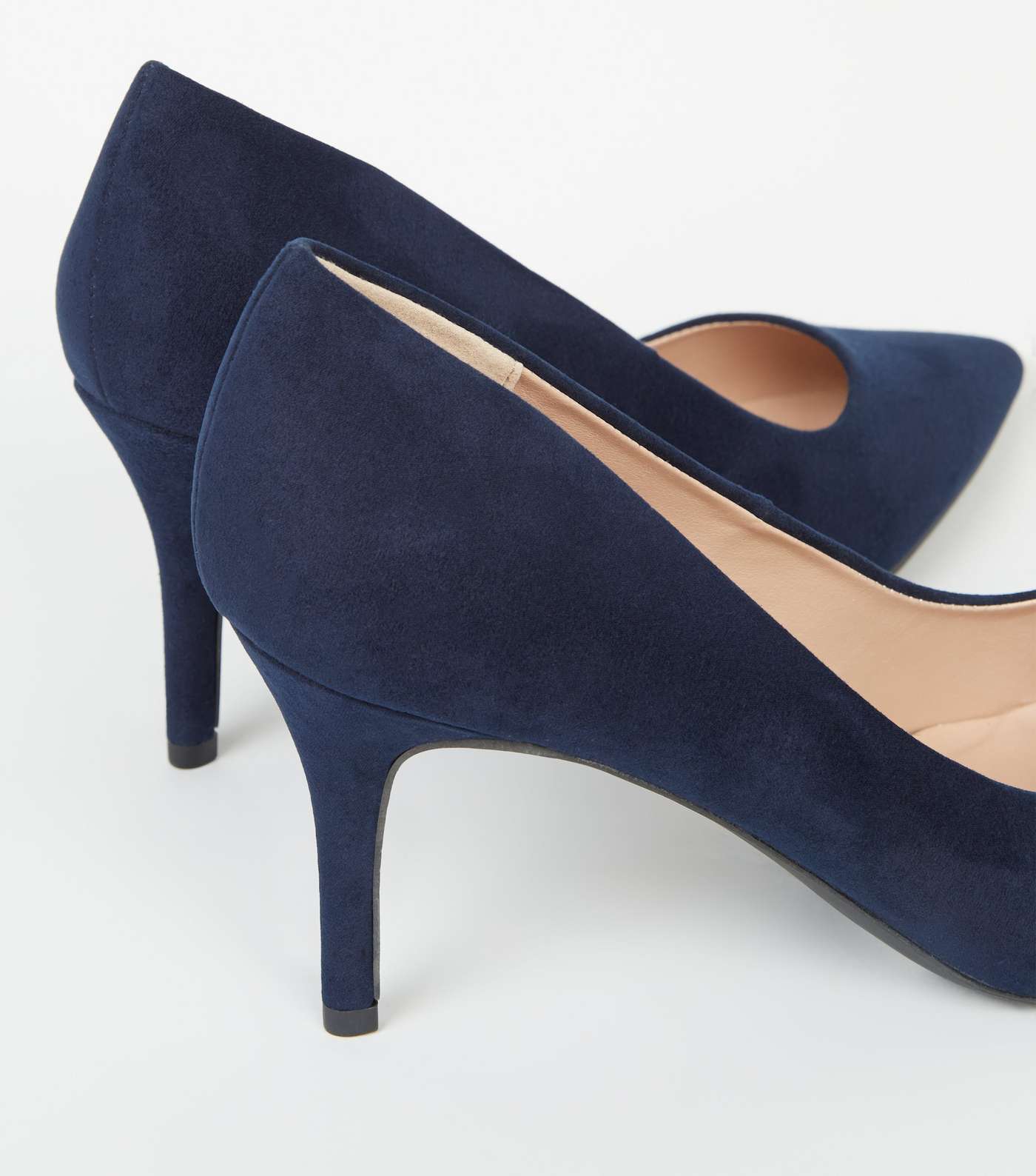Navy Suedette Pointed Court Shoes Image 4