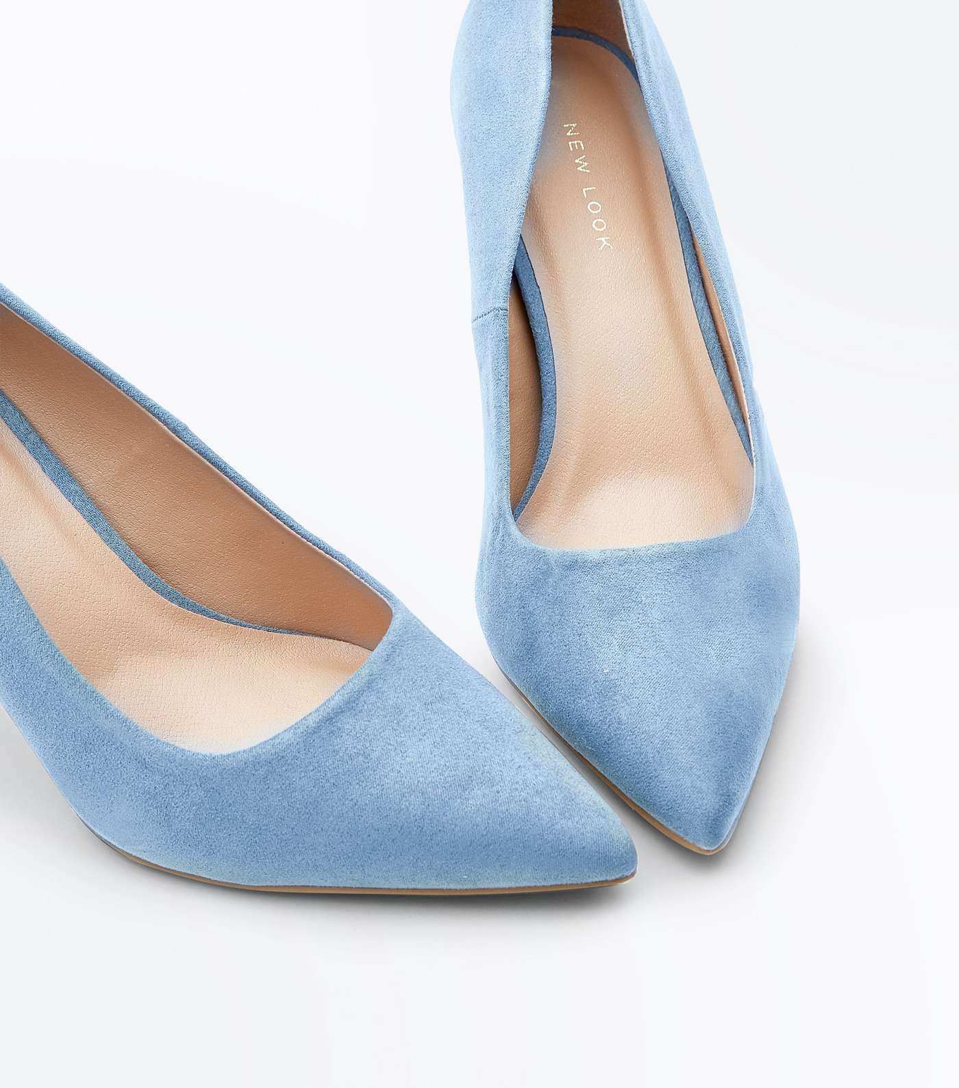 Pale Blue Suedette Pointed Court Shoes Image 3