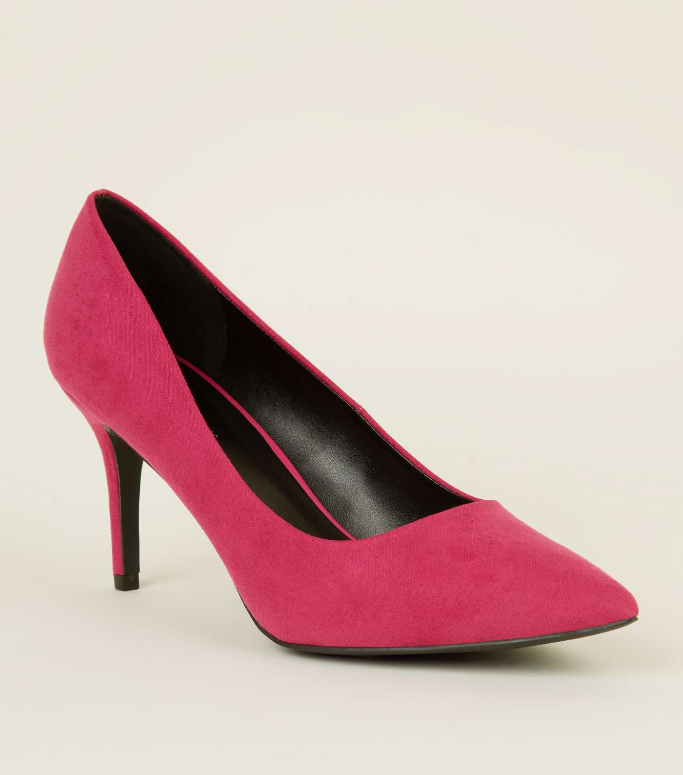 Bright Pink Suedette Pointed Court Shoes