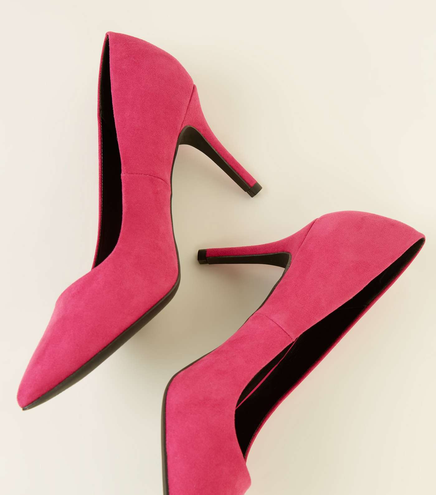 Bright Pink Suedette Pointed Court Shoes Image 3
