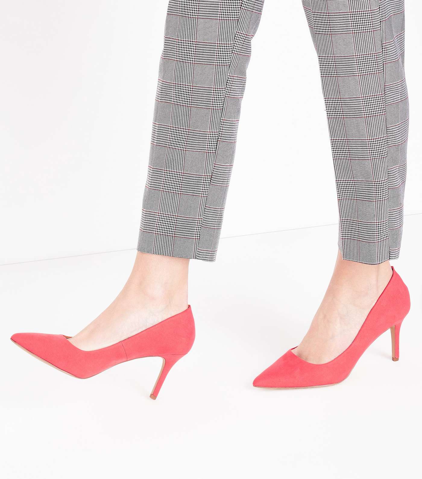 Coral Suedette Pointed Court Shoes Image 2