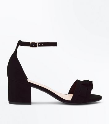 Wide Fit Black Frill Strap Low Block 