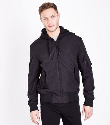 mens black bomber jacket with hood