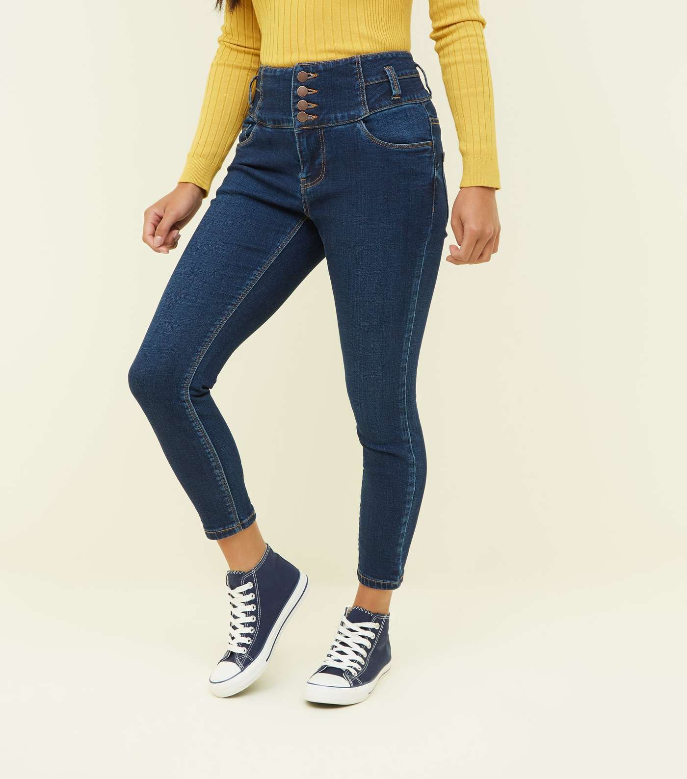 Petite Blue 26in High Waist Skinny Jeans Image 2