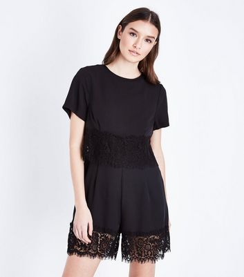 new look black lace playsuit