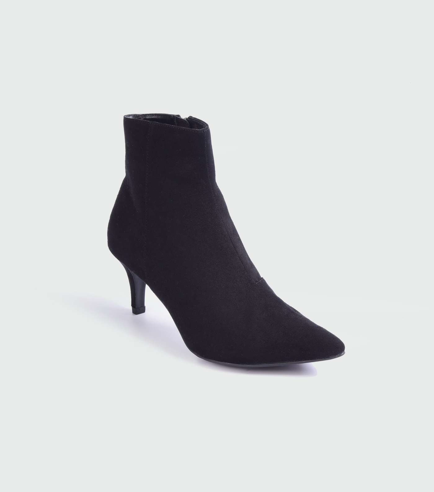 Black Suedette Kitten Heel Ankle Boots